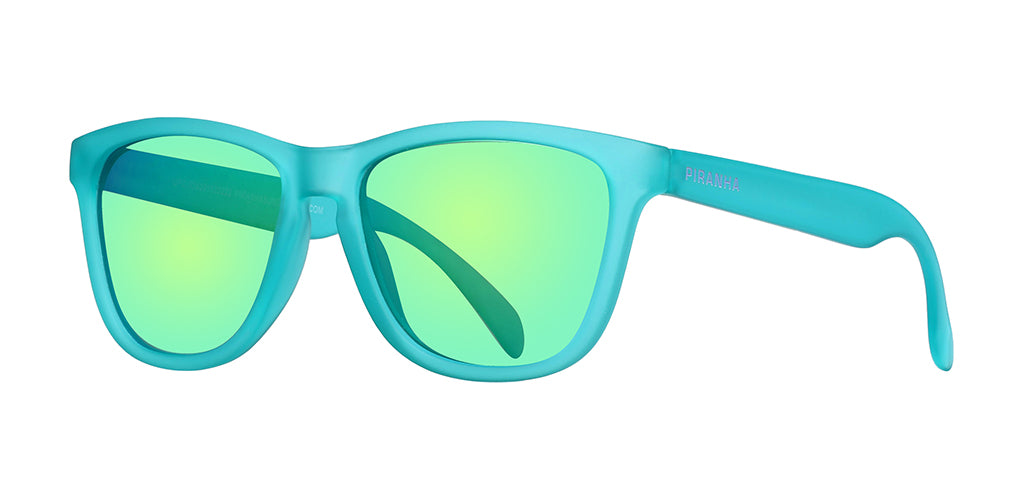 travellers goggles Piranha Eyewear Traveler Neon Teal Unisex Sunglasses with Polarized Blue Mirror Lenses