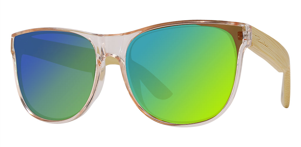Banner Clear Pink Bamboo Sunglasses - Green Mirror Lens