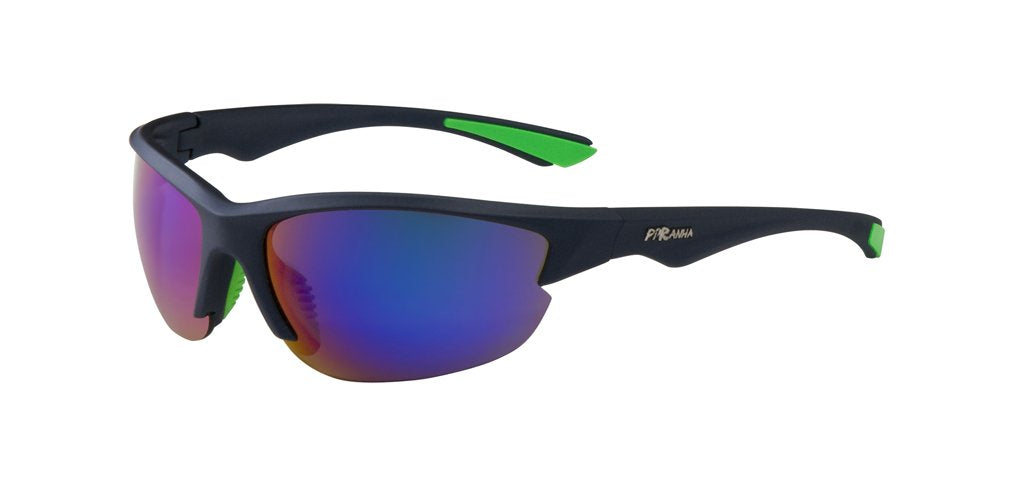 Piranha Sport Wrap Sunglasses. Teal / Mirror Blue-Green. Half Frame #85G