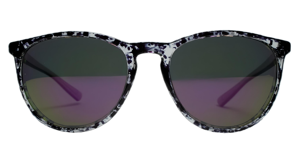 Elisa Round Polarized Sunglasses with Demi Frame and Pink Mirror