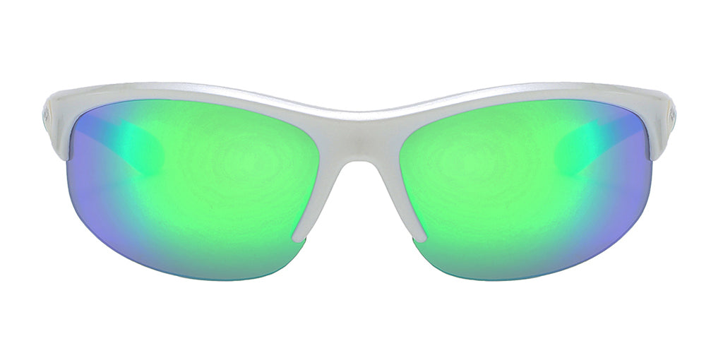 Piranha Sport Wrap Sunglasses. Teal / Mirror Blue-Green. Half Frame #85G