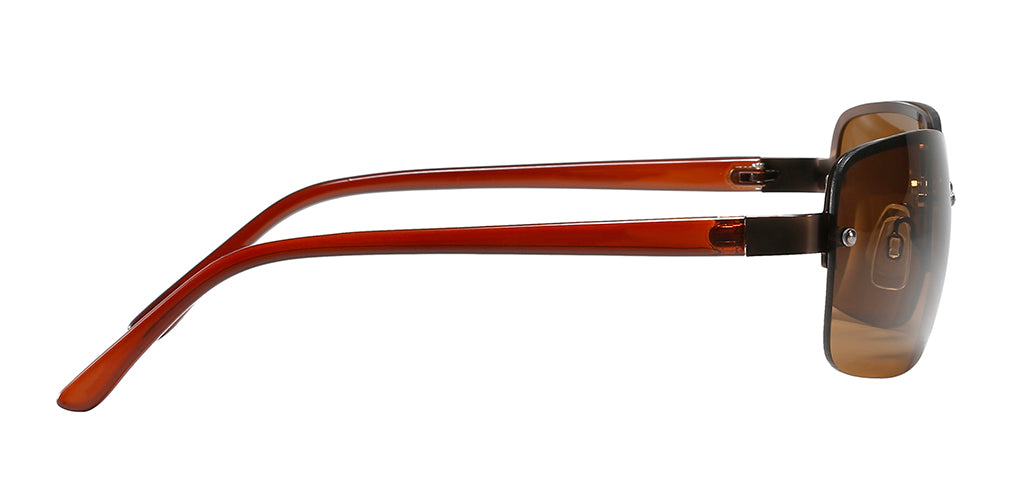 Piranha Houston Rectangular Semi-Rimless Sunglasses with Brown Lens