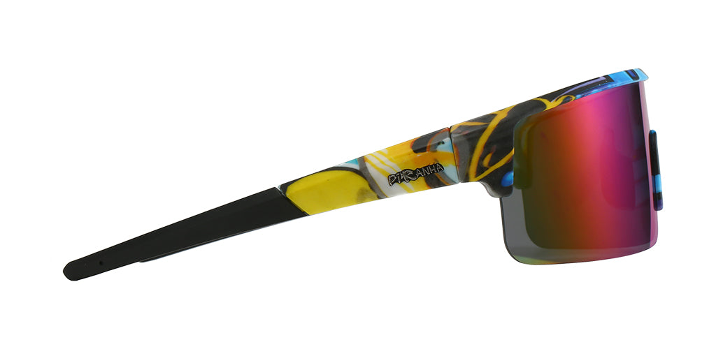 Piranha Eyewear Graffiti Shield Sports Sunglasses with Large Multicolor Mirror Lens